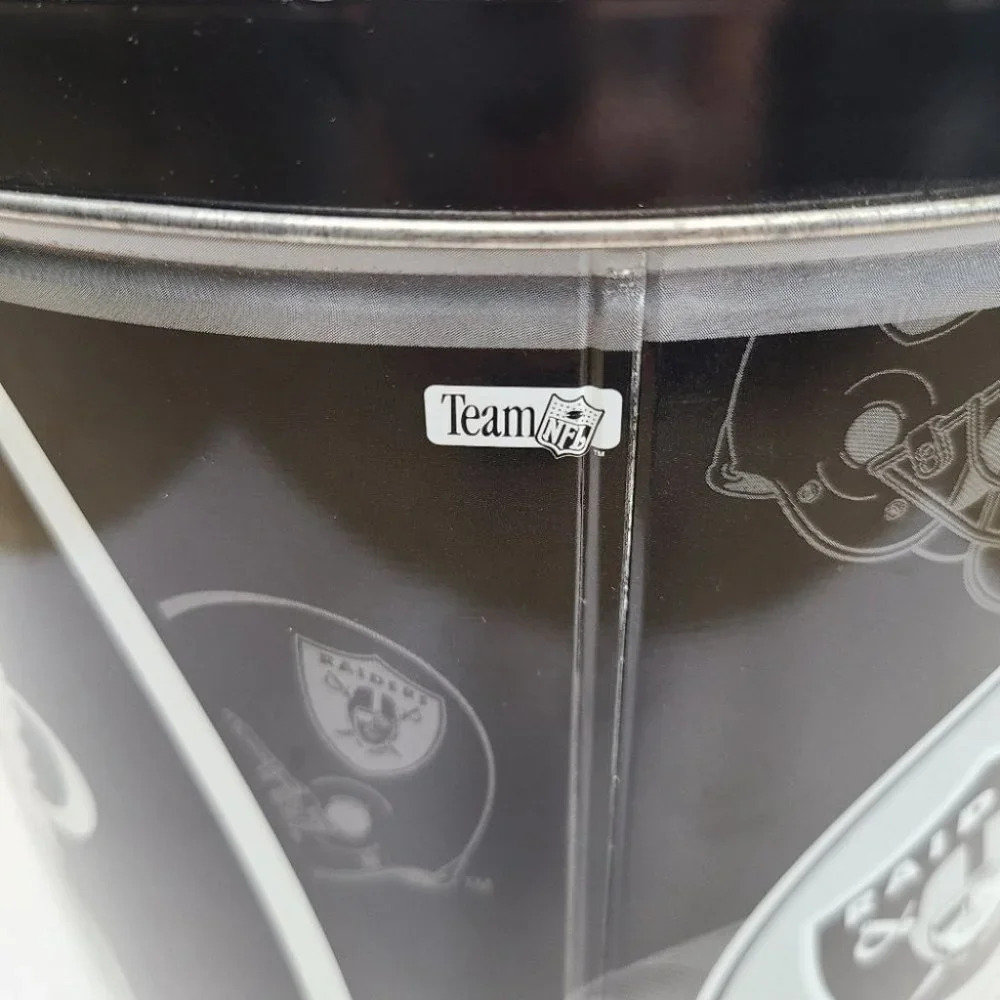 Vintage 1996 Oakland Raiders Metal Popcorn Tin Black Silver Large Size - Picture 8 of 16